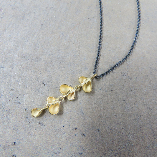 Long Petal Pod Necklace in 18K Gold Vermeil with Oxidized Chain