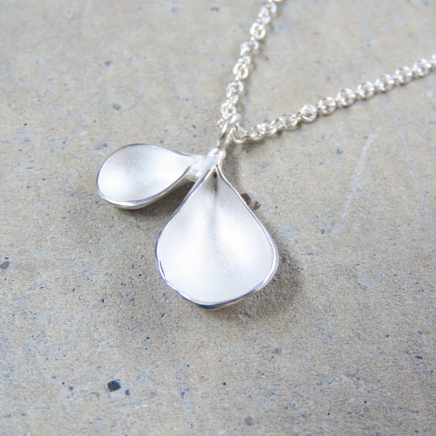 Large Double Petal Pendant in Sterling Silver with Silver Chain