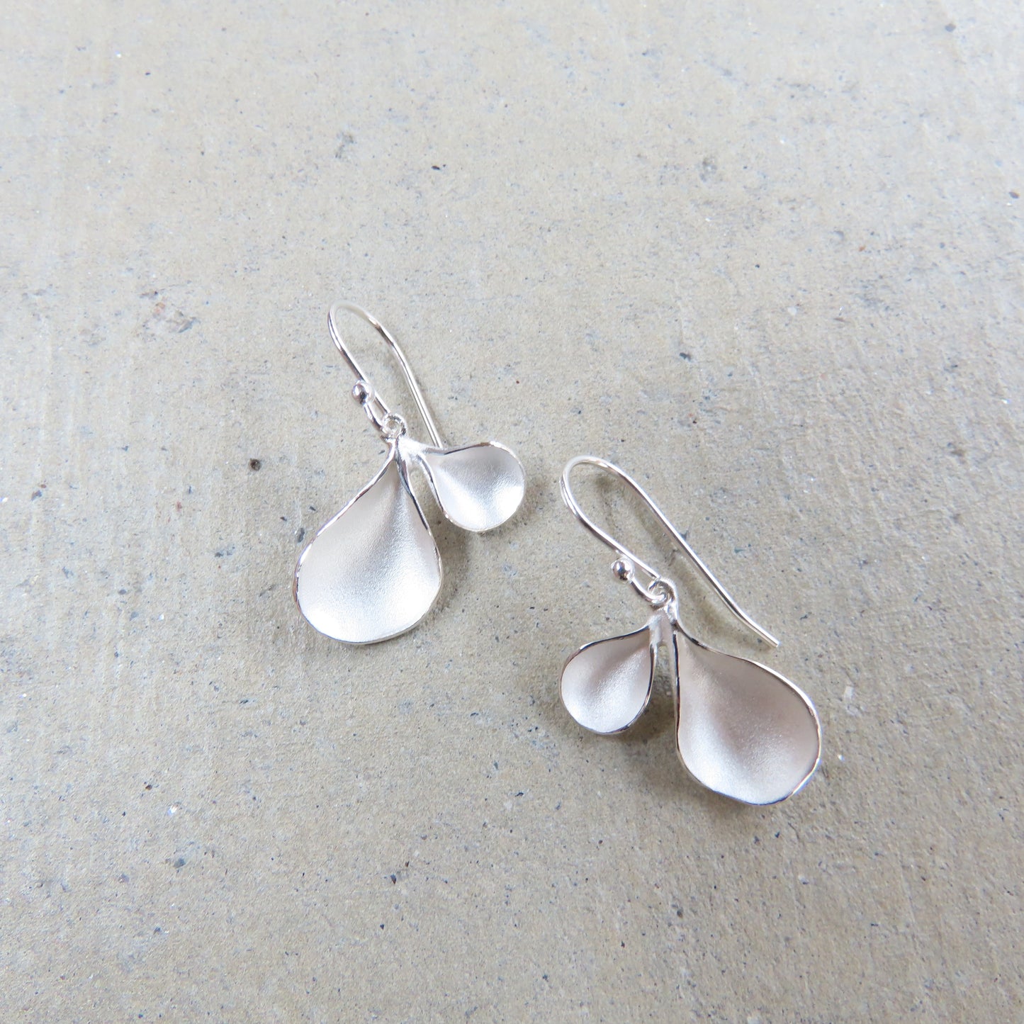Medium Double Petal Earrings in Sterling Silver