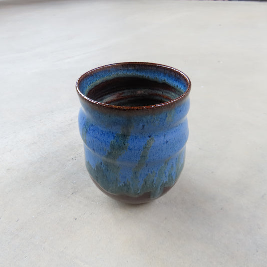 Medium Handmade Ceramic Tumbler: Cobalt Blue and Brown Glaze
