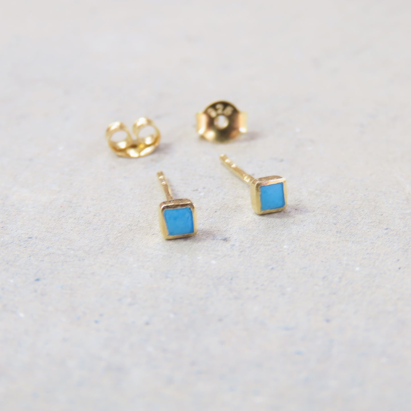 Abstract Studs: Gold Turquoise Squares