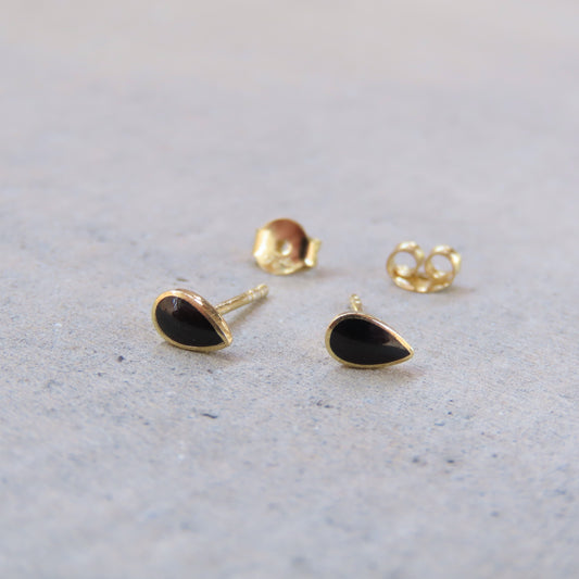 Abstract Studs: Gold Onyx Teardrops