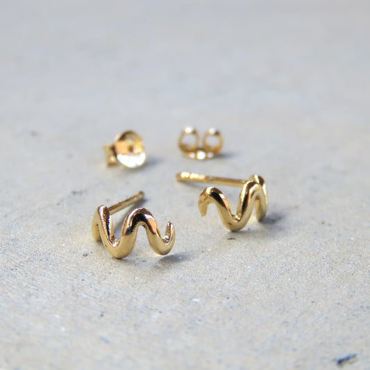 Abstract Studs: Gold Squiggle Hoops