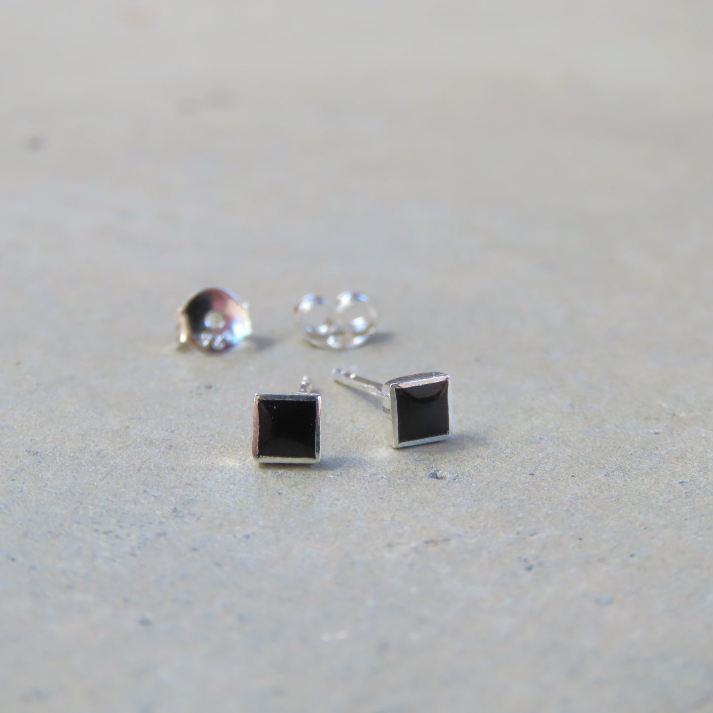 Abstract Studs: Silver Onyx Squares