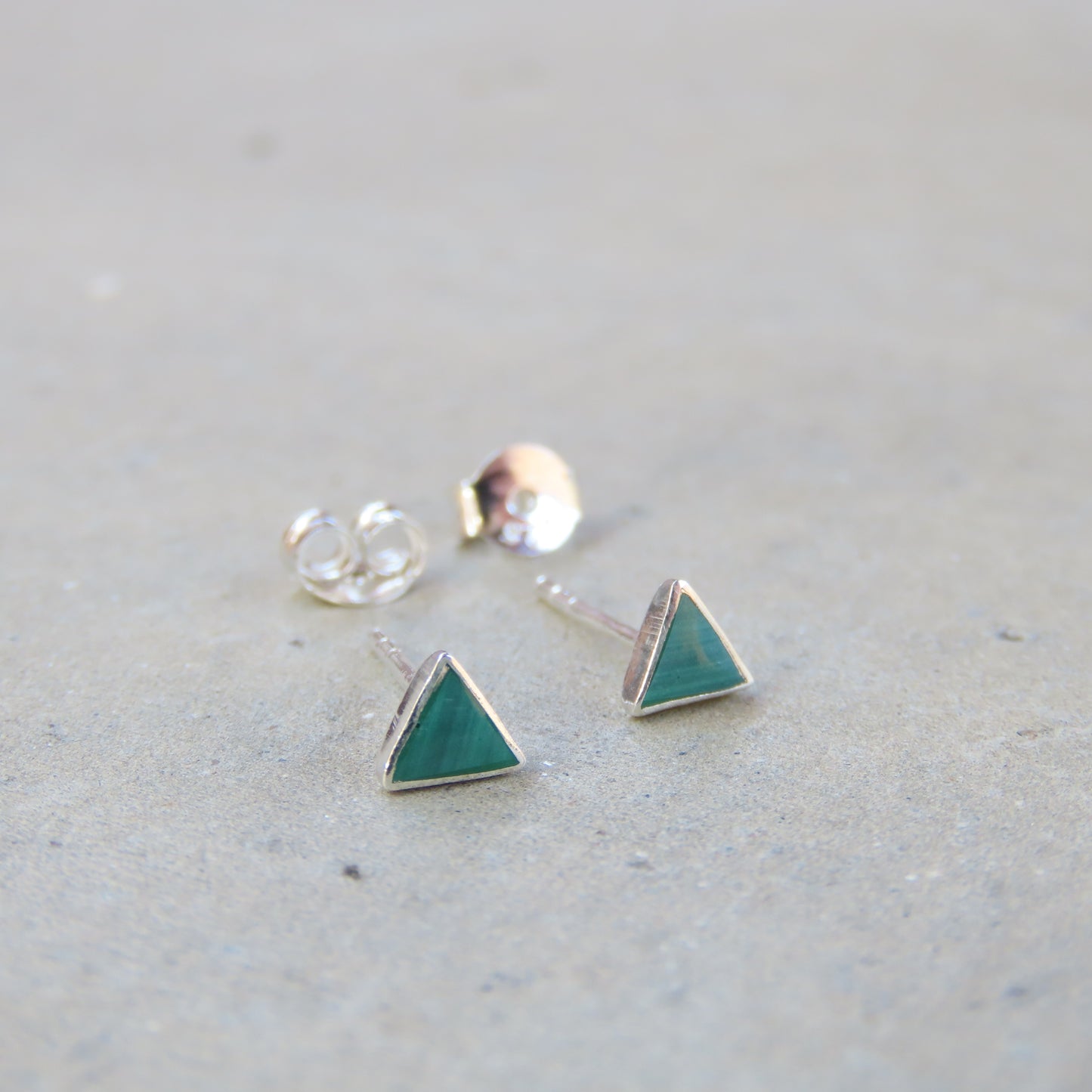 Abstract Studs: Silver and Malachite Triangles