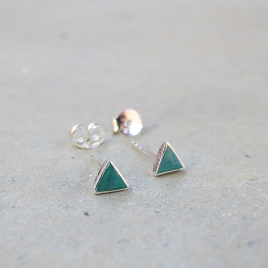 Abstract Studs: Silver and Malachite Triangles