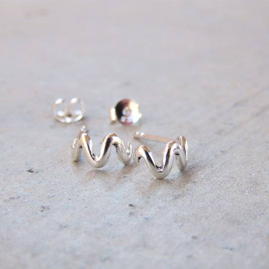 Abstract Studs: Silver Squiggle Hoops