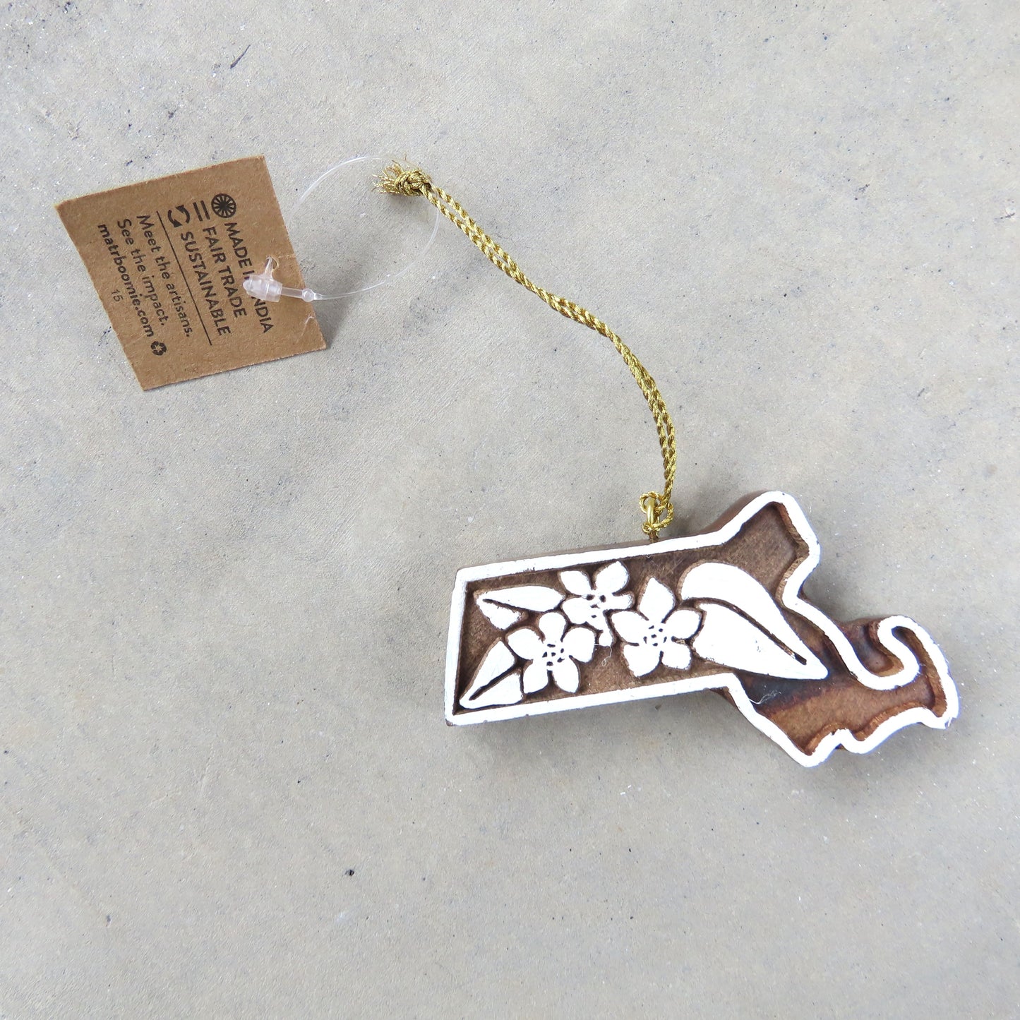 Wooden Holiday Ornament: Massachusetts State