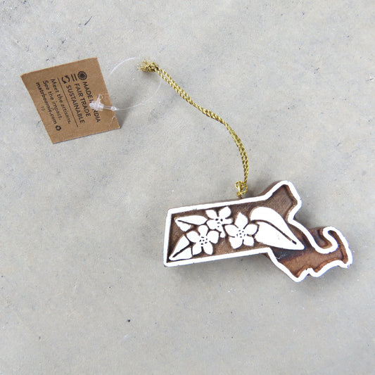 Wooden Holiday Ornament: Massachusetts State