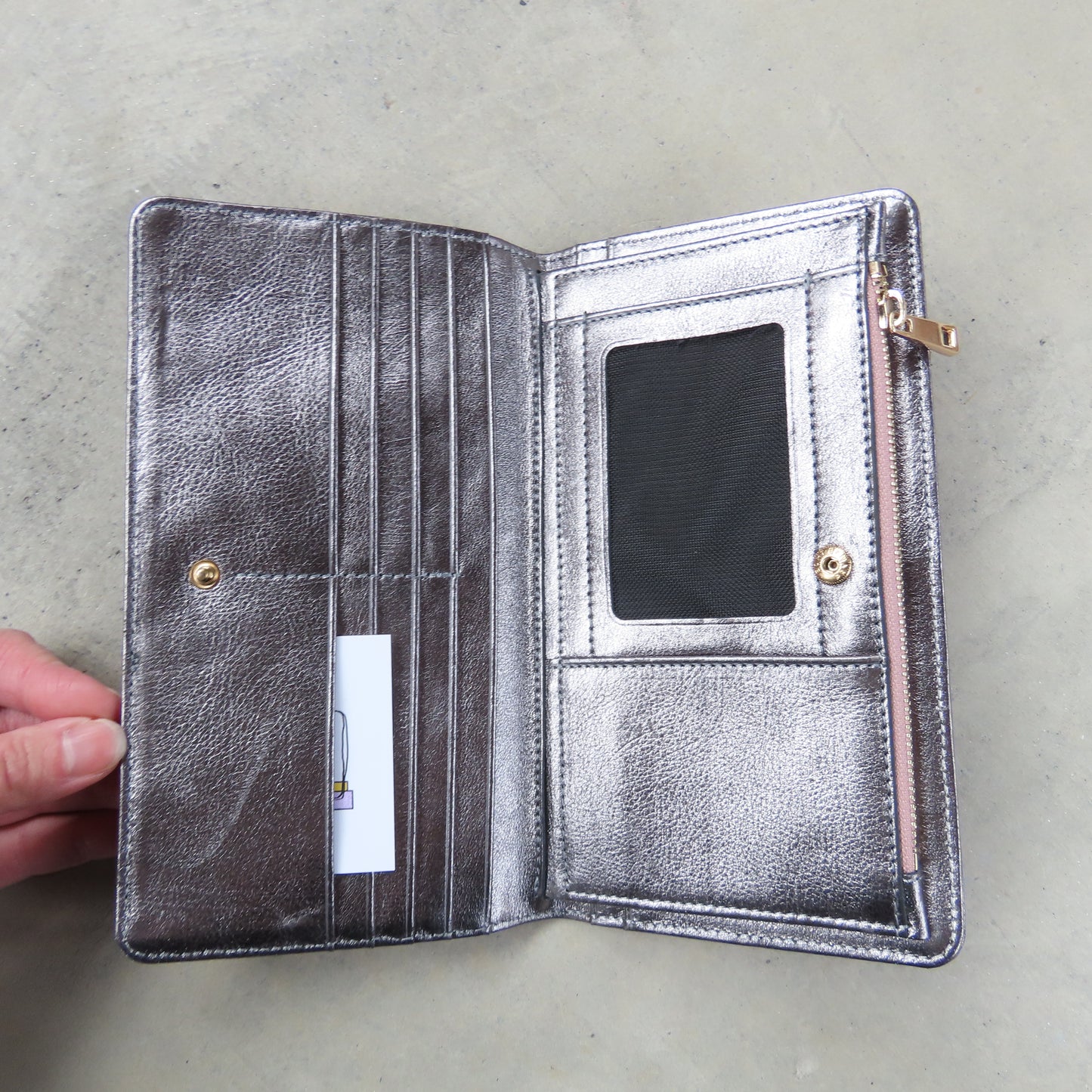 Jesse Clutch Wallet: Pewter with Salmon Zipper