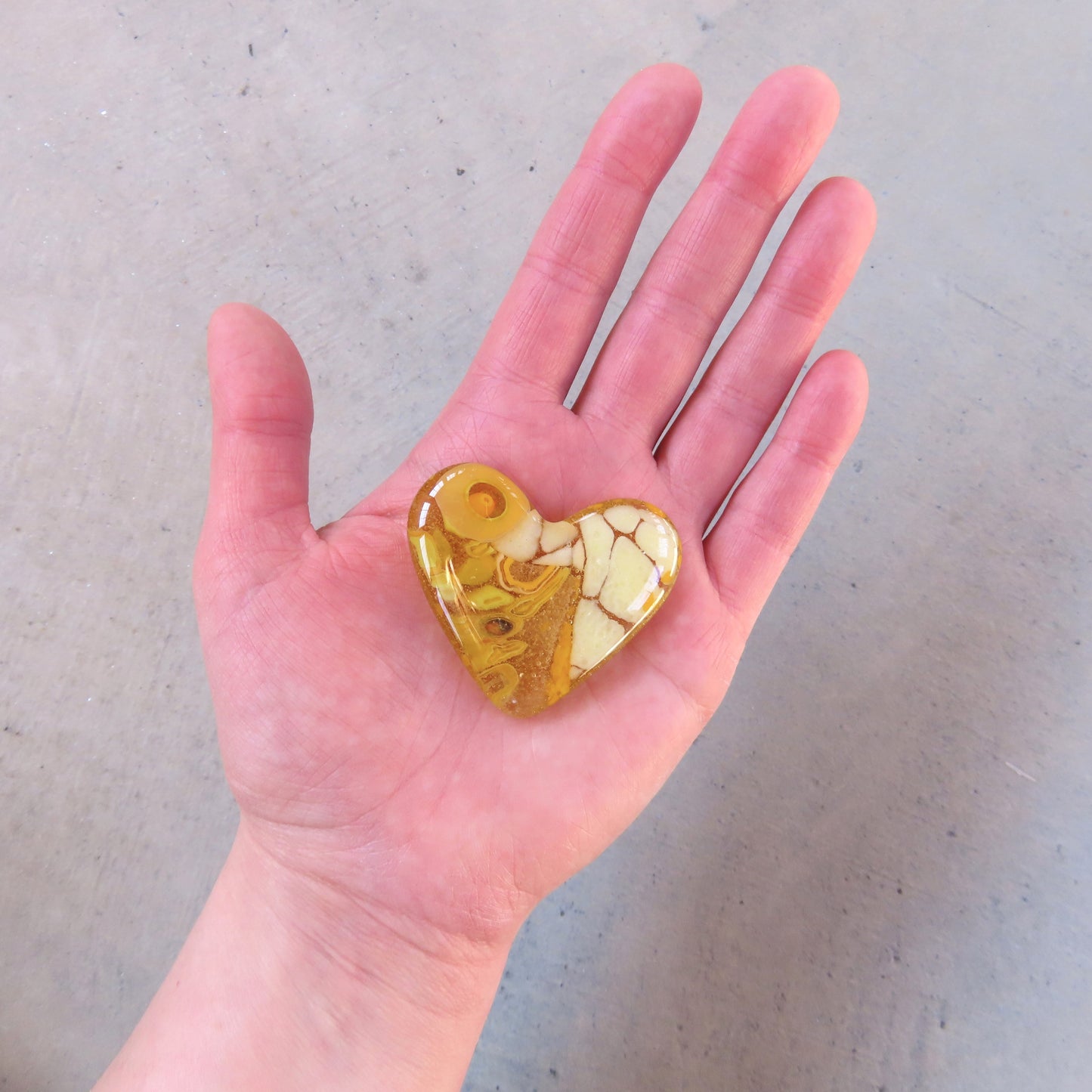 Mini Fused Glass Heart: Yellow