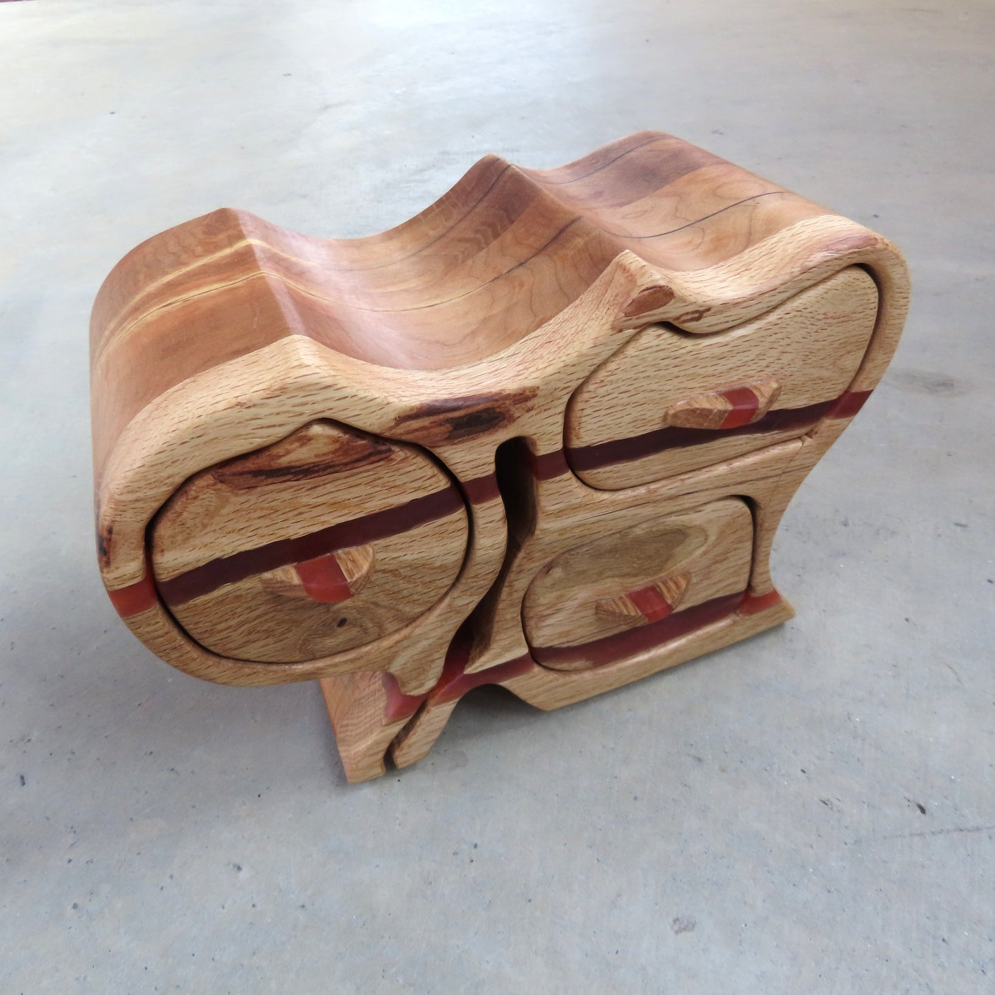 Curvy Jewelry Box: Oak and Cherry with Dragons Breath Epoxy