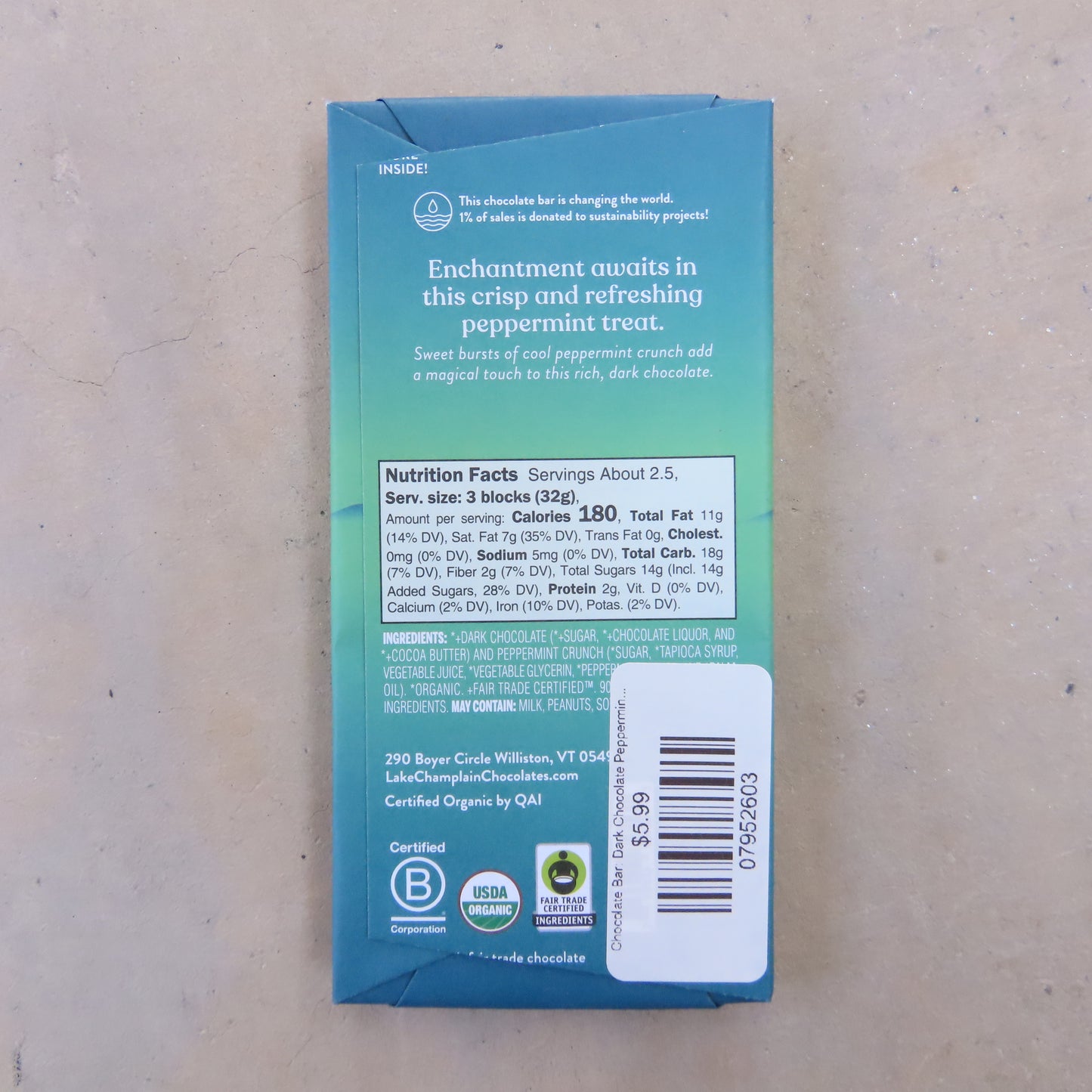 Chocolate Bar: Dark Chocolate Peppermint Crunch