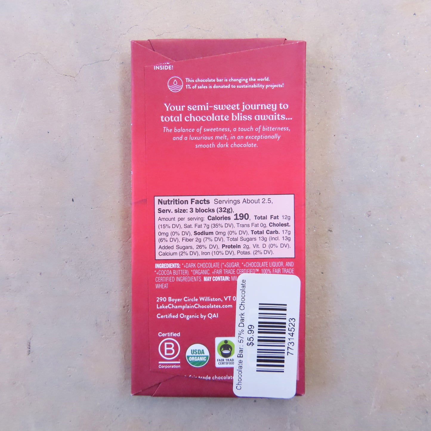 Chocolate Bar: 57% Dark Chocolate