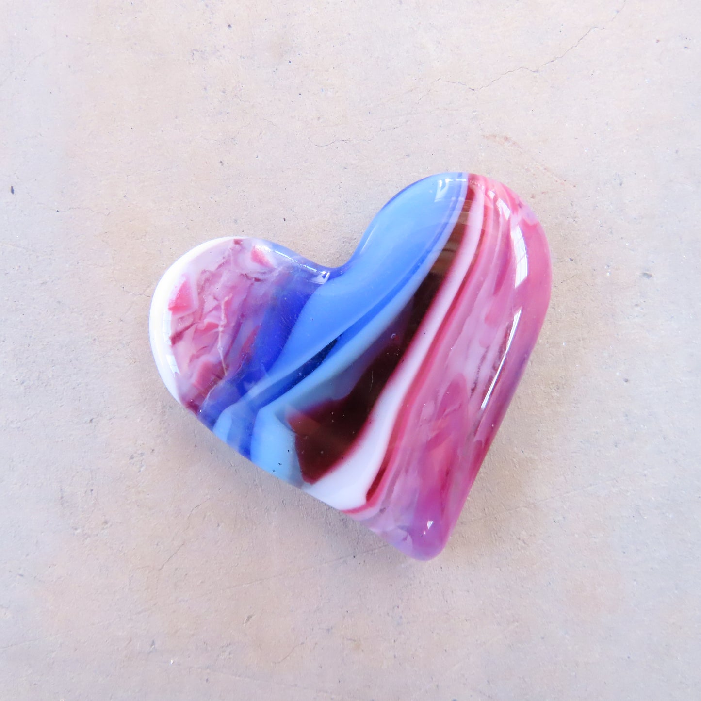 Fused Glass Heart: Pink and Blue