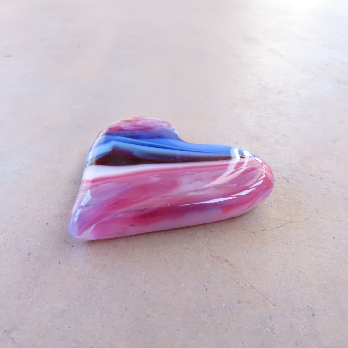 Fused Glass Heart: Pink and Blue