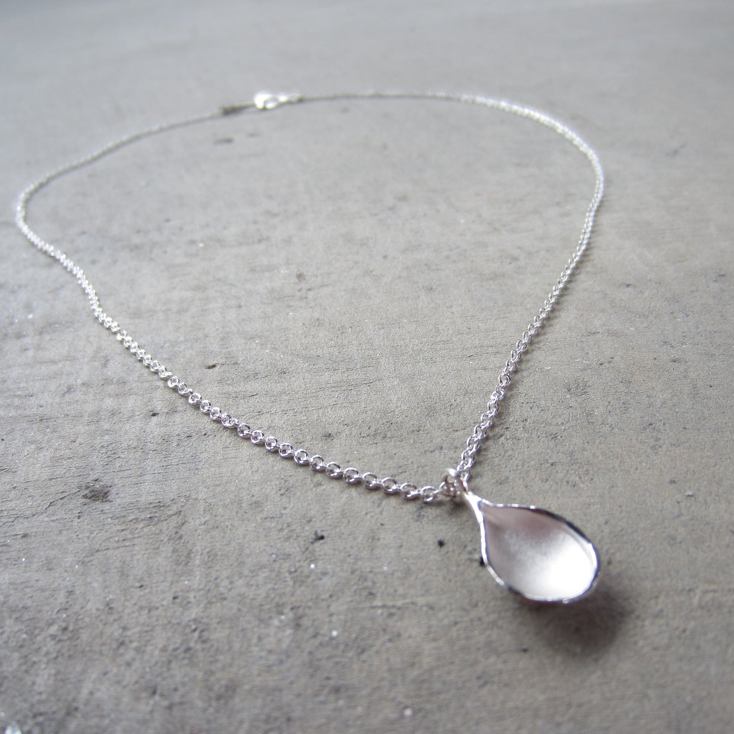 Medium Petal Pendant in Sterling Silver on Silver Chain