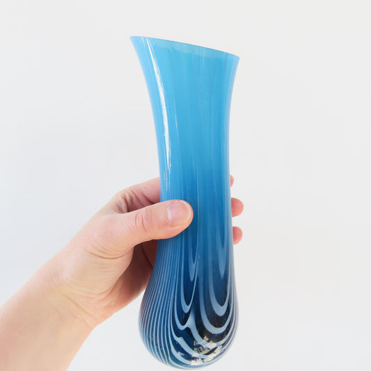 Fused Glass Vase: Large Blue Stripes