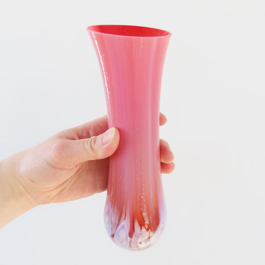 Fused Glass Vase: Large Red and White Cell Pattern