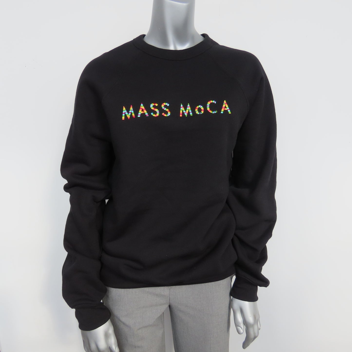 MASS MoCA Crew Neck Sweatshirt: Black with Multicolor Embroidery
