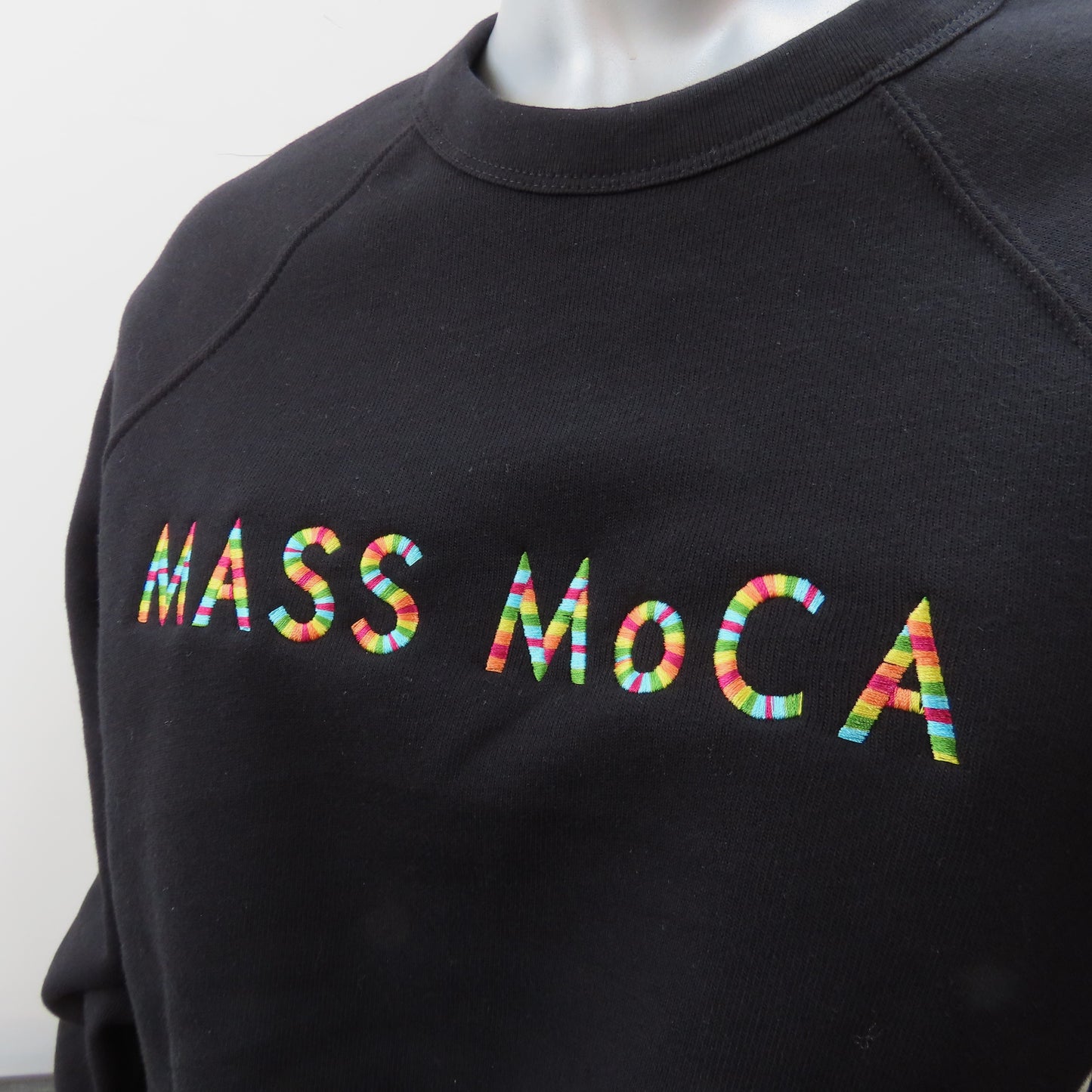 MASS MoCA Crew Neck Sweatshirt: Black with Multicolor Embroidery