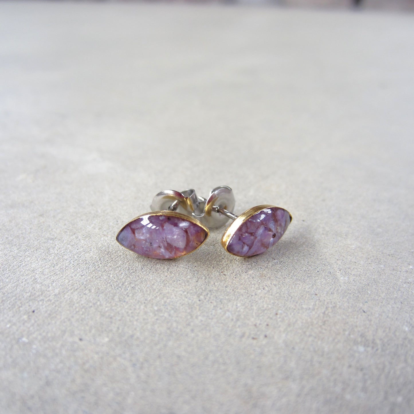 Crushed Stone Studs: Charoite Small Teardrop