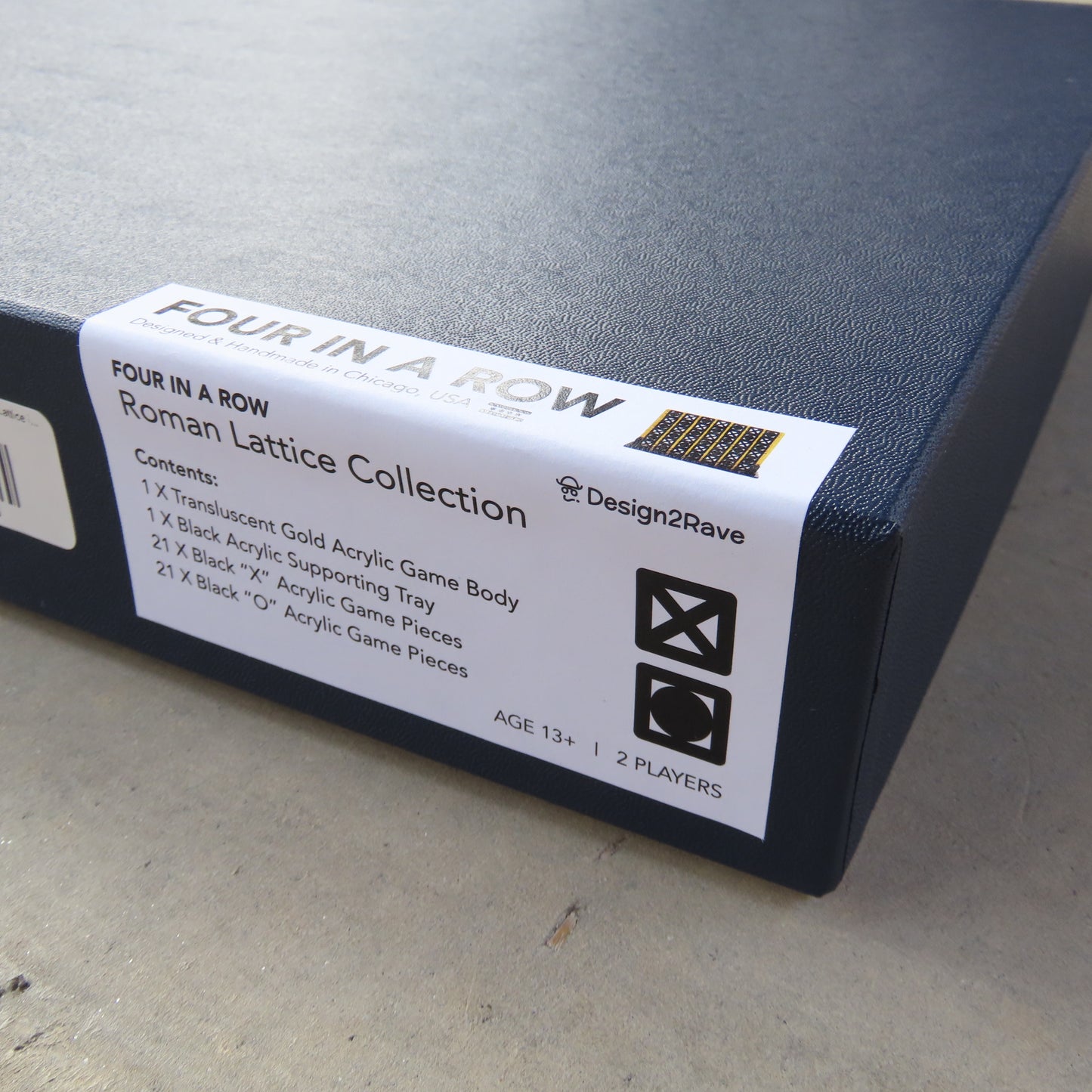 Acrylic Four In A Row Game: Roman Lattice in Black and Gold