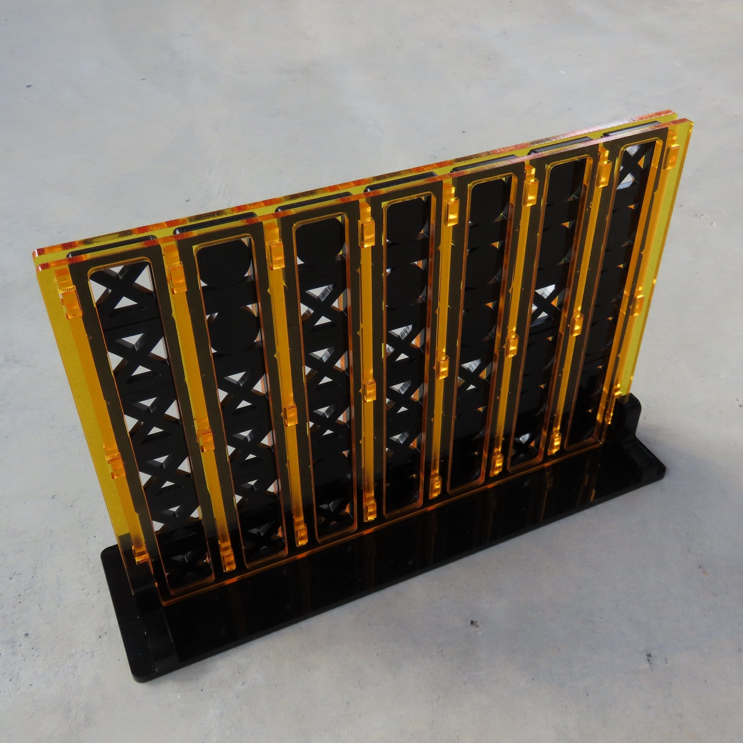 Acrylic Four In A Row Game: Roman Lattice in Black and Gold