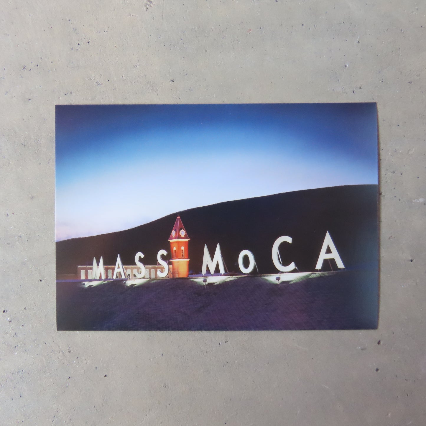 Vintage MASS MoCA Postcard: Roof Sign & Clocktower