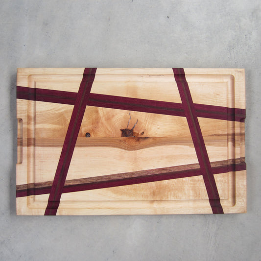 XL Cutting / Serving Board: Maple with Purple Heart Inlay and Handles