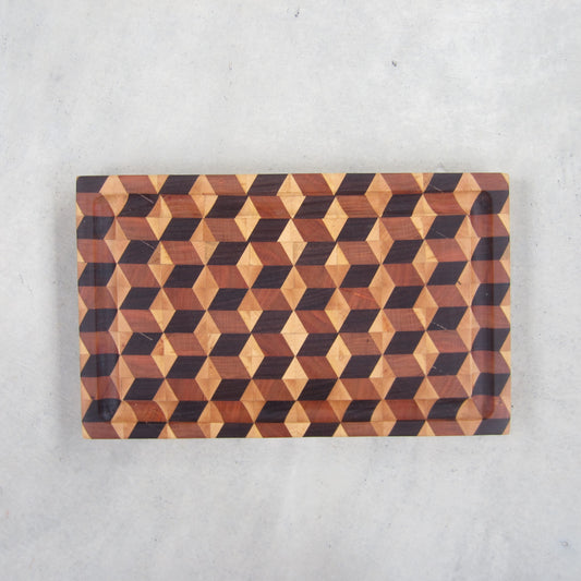 Medium Cutting / Serving Board: Cube Pattern from Maple, Cherry and Walnut