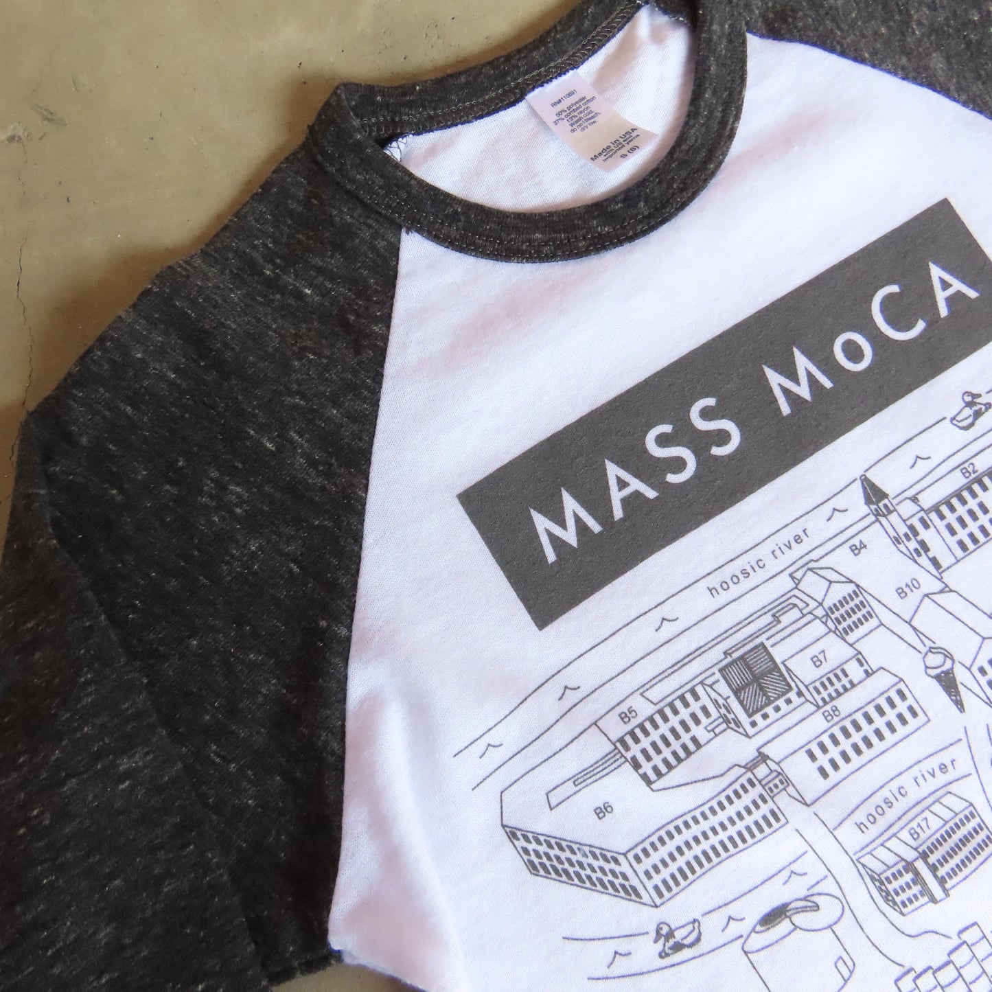MASS MoCA Museum Map Baseball T-Shirt: Kids
