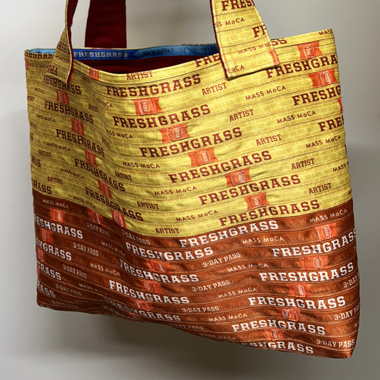 FreshGrass Wristband Tote Bag: Yellow+Orange w/Red Lining