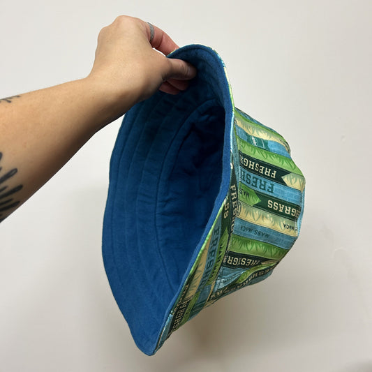FreshGrass Wristband Bucket Hat: Green+Aqua w/Turq Lining