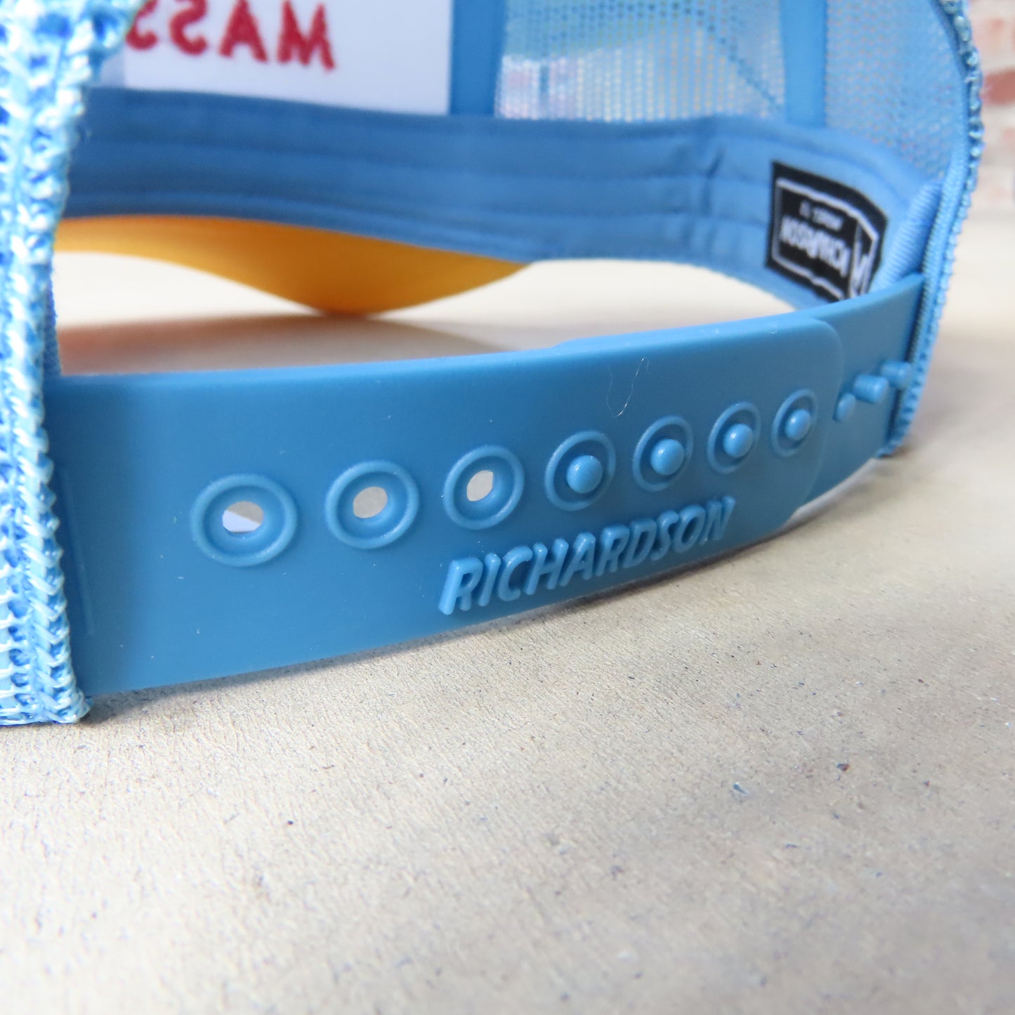 MASS MoCA Two-Tone Trucker Hat: Yellow and Columbia Blue