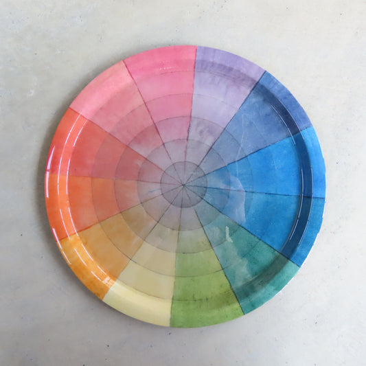 Large Round Enamel Tray: Vintage Color Wheel