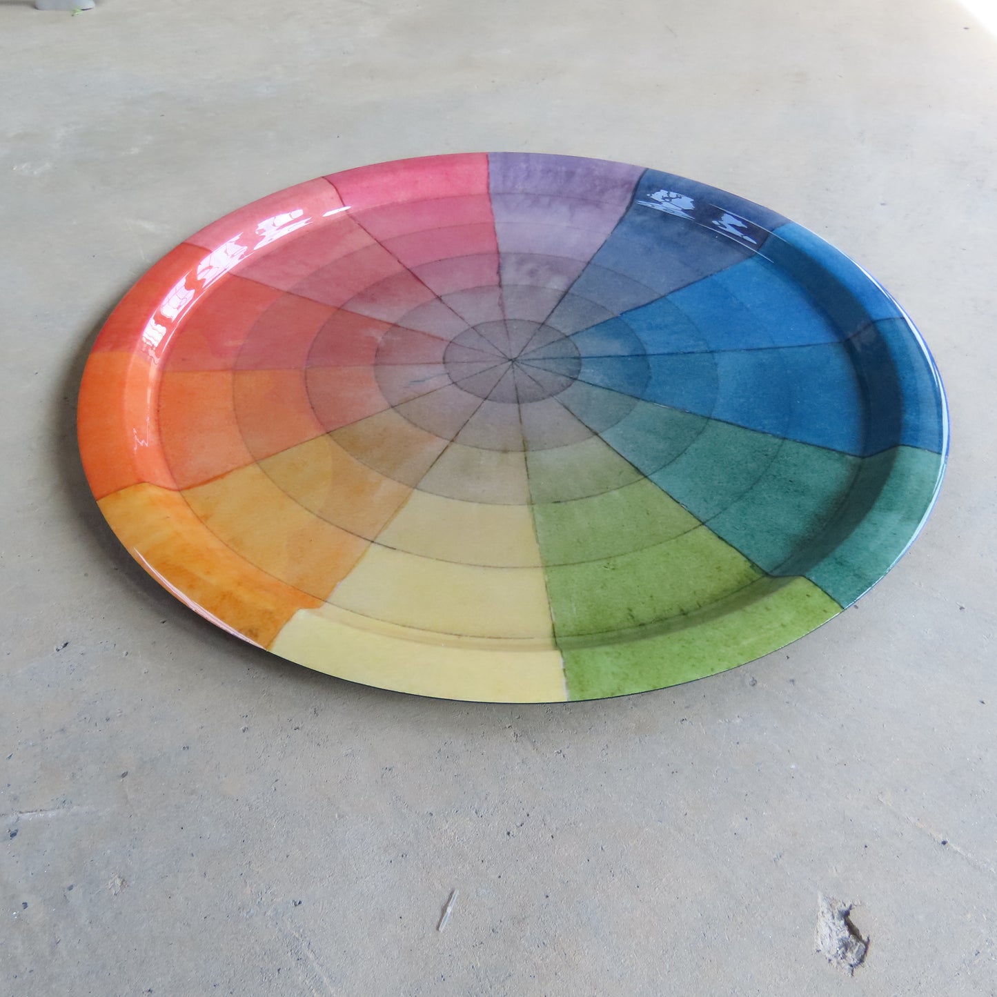 Large Round Enamel Tray: Vintage Color Wheel