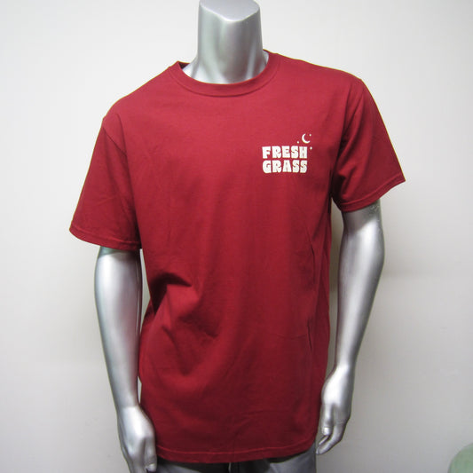 FreshGrass Tee: Maroon Forager with Mushrooms (Unisex)