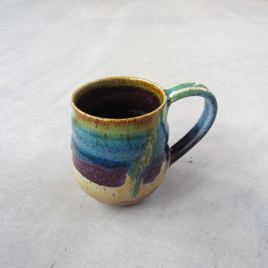 Small Handmade Ceramic Mug: Colorful Striped Glaze