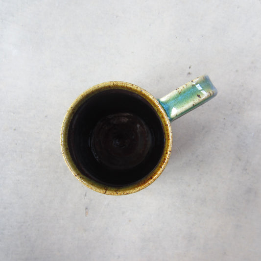 Small Handmade Ceramic Mug: Colorful Striped Glaze