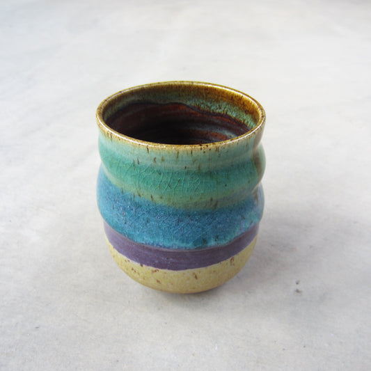 Medium Handmade Ceramic Tumbler: Colorful Striped Glaze