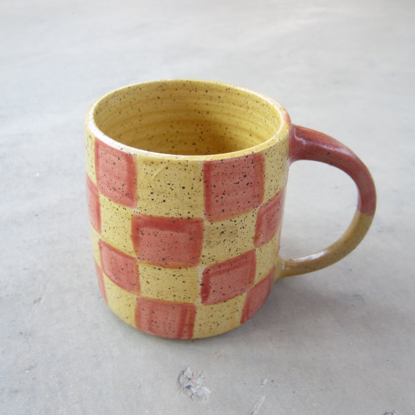 Speckled Stoneware Mug: Ketchup and Mustard Checkers