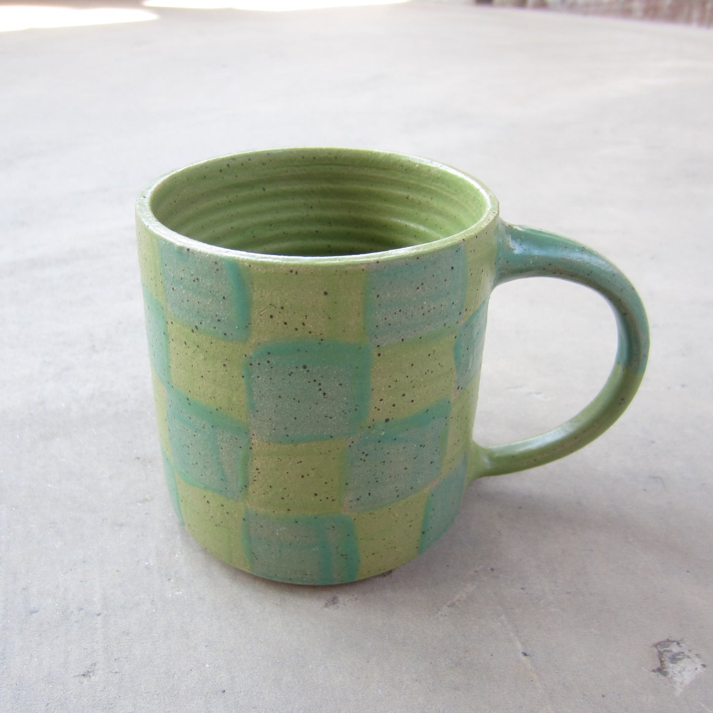 Speckled Stoneware Mug: Two Tone Green Checkers