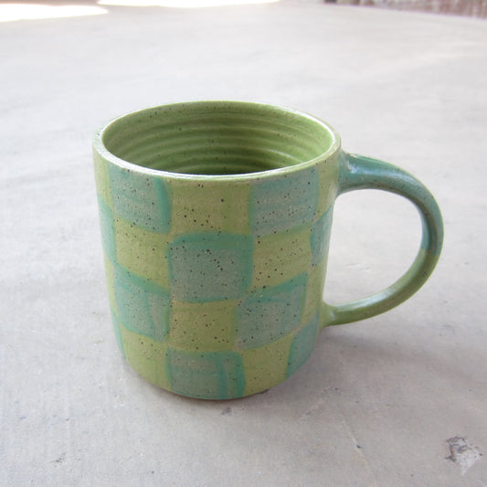 Speckled Stoneware Mug: Two Tone Green Checkers