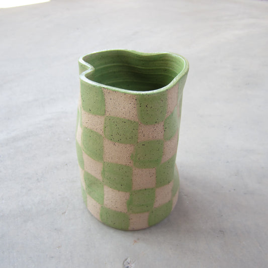 Speckled Stoneware Large Vase: Green Checkers