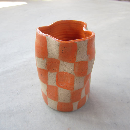 Speckled Stoneware Large Vase: Orange Checkers