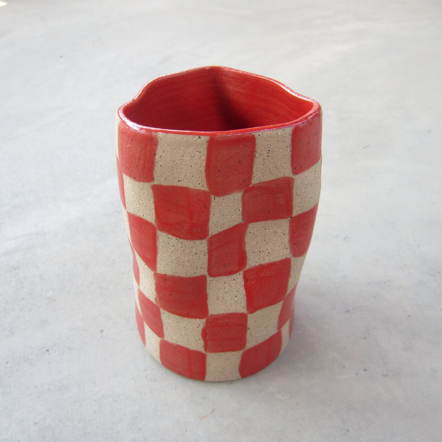 Speckled Stoneware Large Vase: Red Checkers