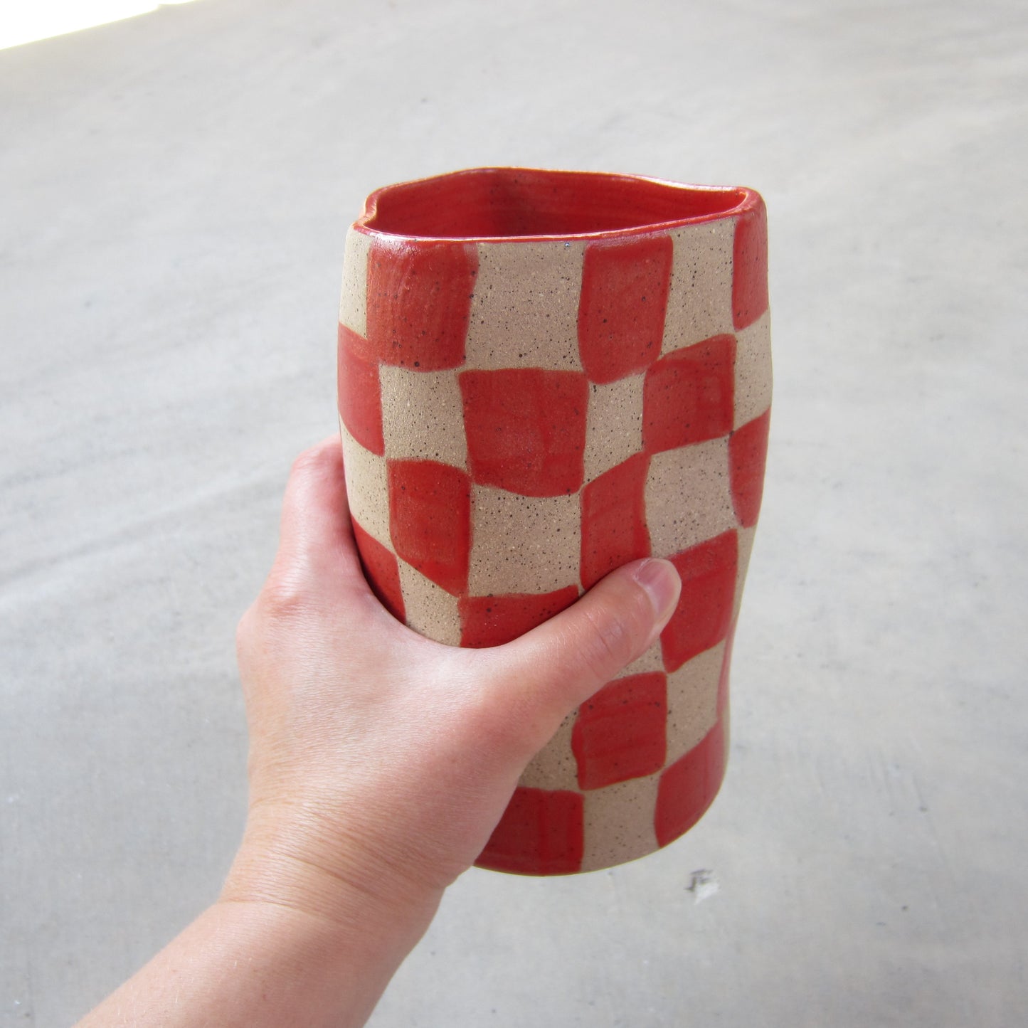 Speckled Stoneware Large Vase: Red Checkers