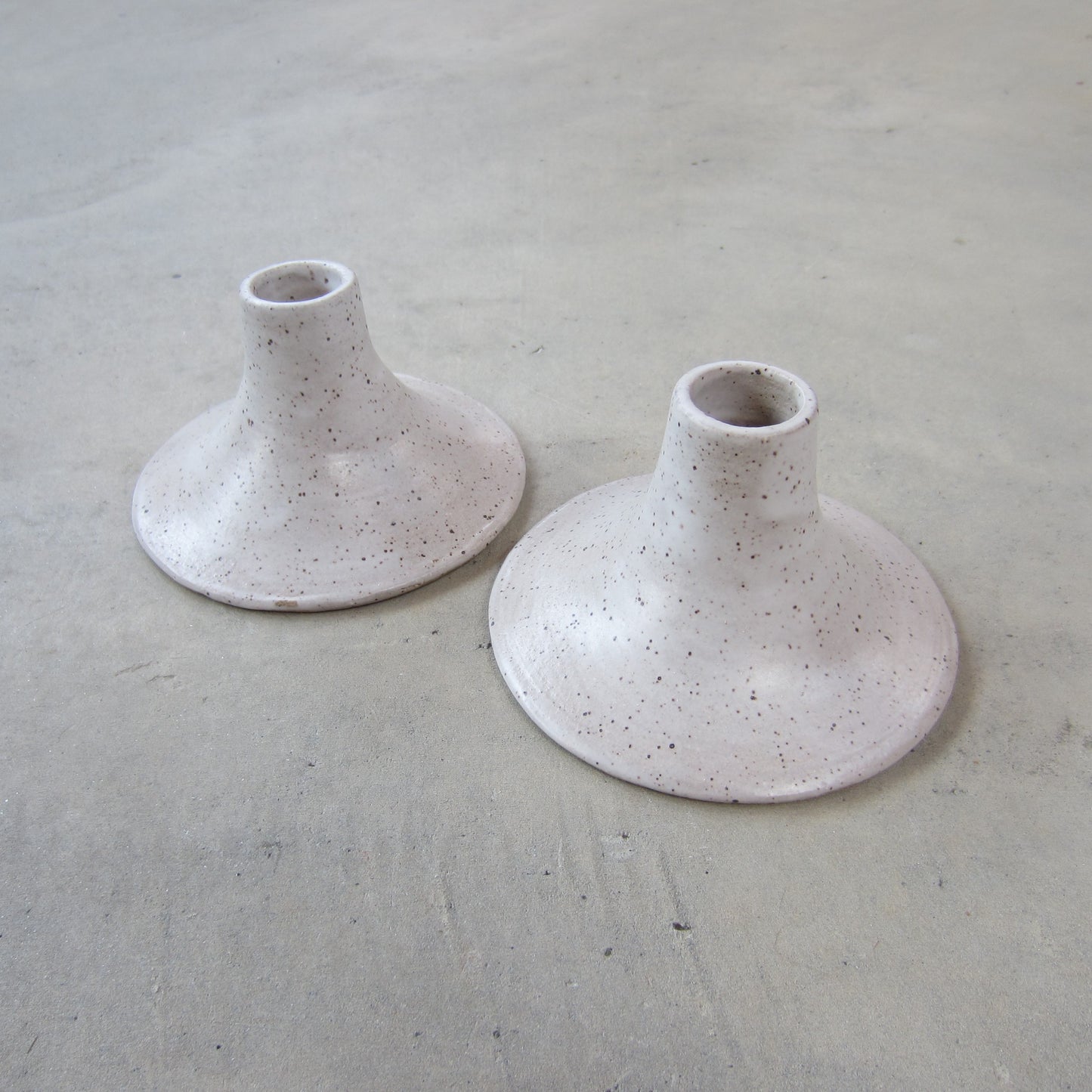Speckled Stoneware Taper Candle Holders: Set of 2 White