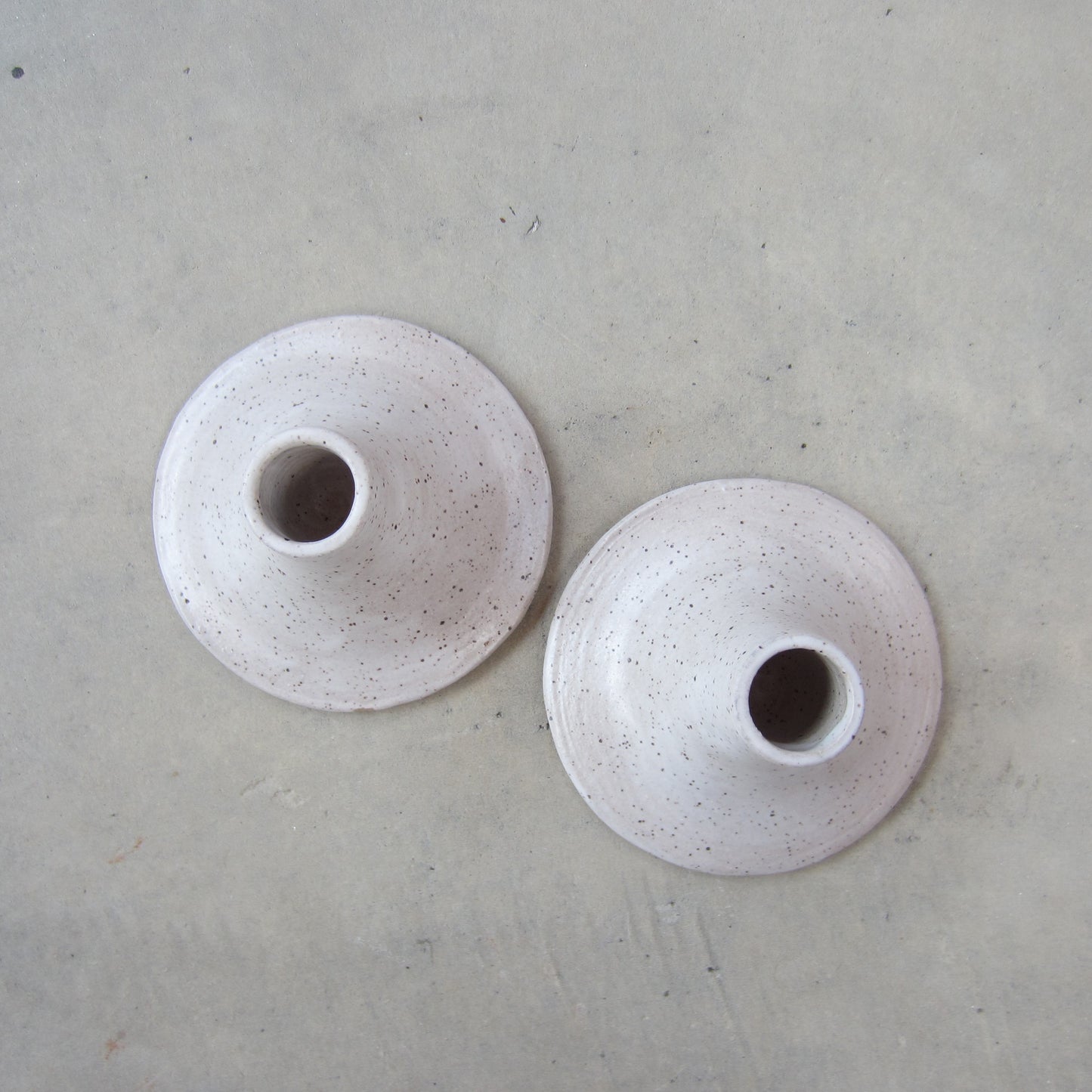 Speckled Stoneware Taper Candle Holders: Set of 2 White